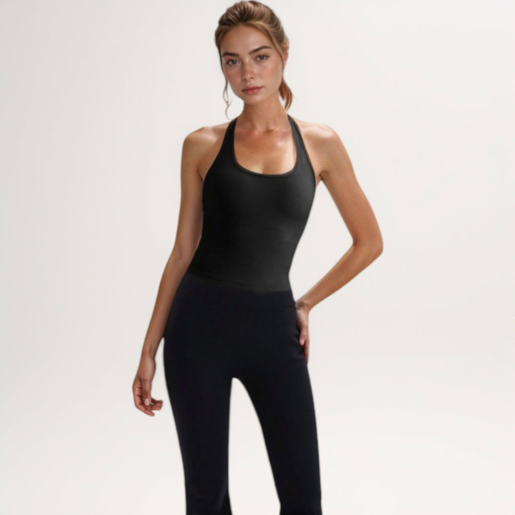 Anna-Kaci Active Women's Halter Neck Cropped Tank Top with Built-In Bra and Stretch Fabric for Workout or Casual Wear