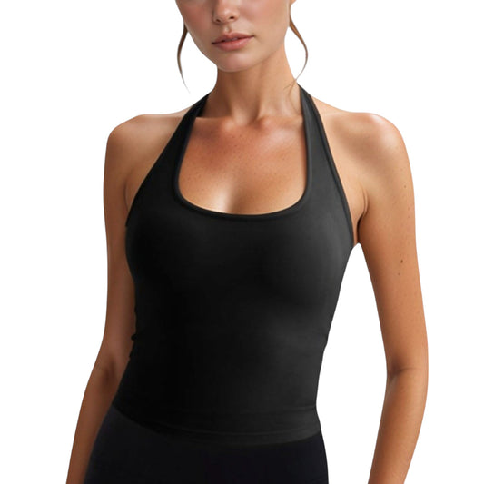 Anna-Kaci Active Women's Halter Neck Cropped Tank Top with Built-In Bra and Stretch Fabric for Workout or Casual Wear