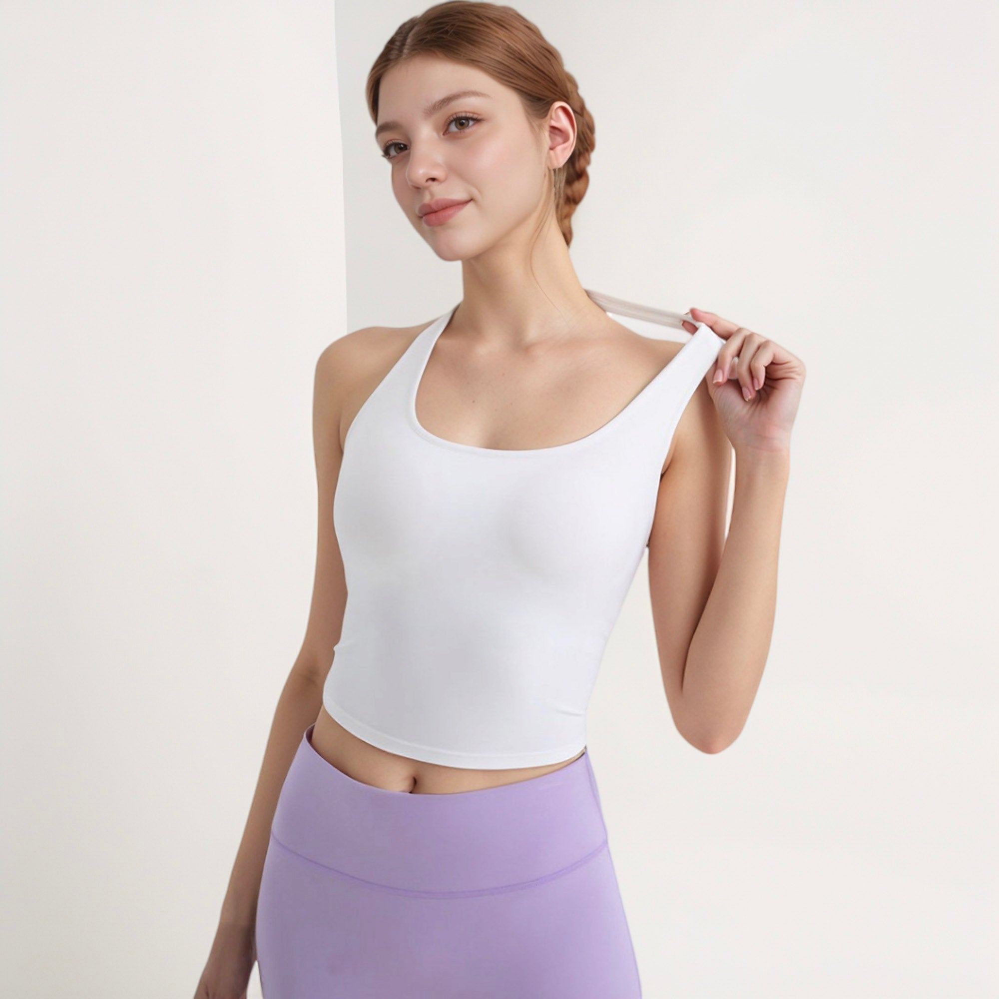 Anna-Kaci Active Women's Halter Neck Cropped Tank Top with Built-In Bra and Stretch Fabric for Workout or Casual Wear