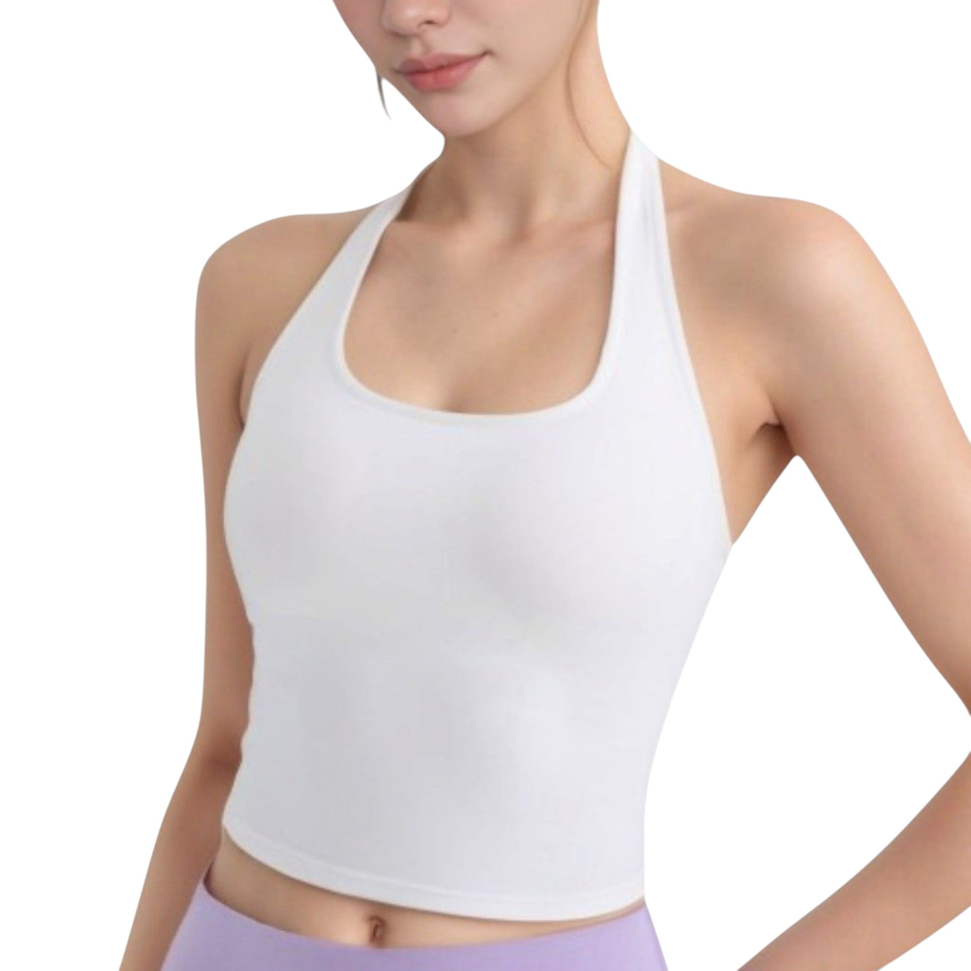 Anna-Kaci Active Women's Halter Neck Cropped Tank Top with Built-In Bra and Stretch Fabric for Workout or Casual Wear