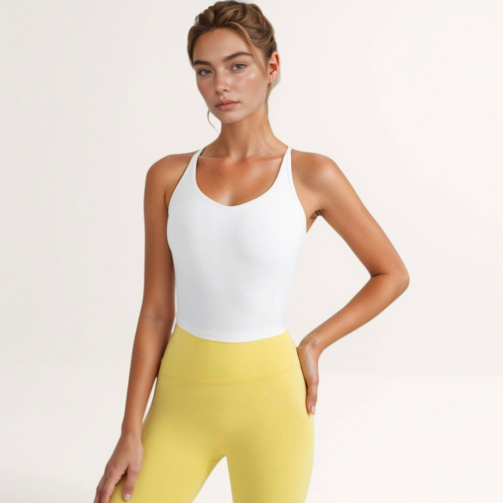 Anna-Kaci Active Women's V-Neck Cropped Tank Top with Spaghetti Straps and Built-In Bra for Yoga and Everyday Comfort
