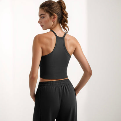 Anna-Kaci Active Women's High Neck Cropped Tank Top with Racer Style Straps and Seamless Fit for Active and Casual Wear