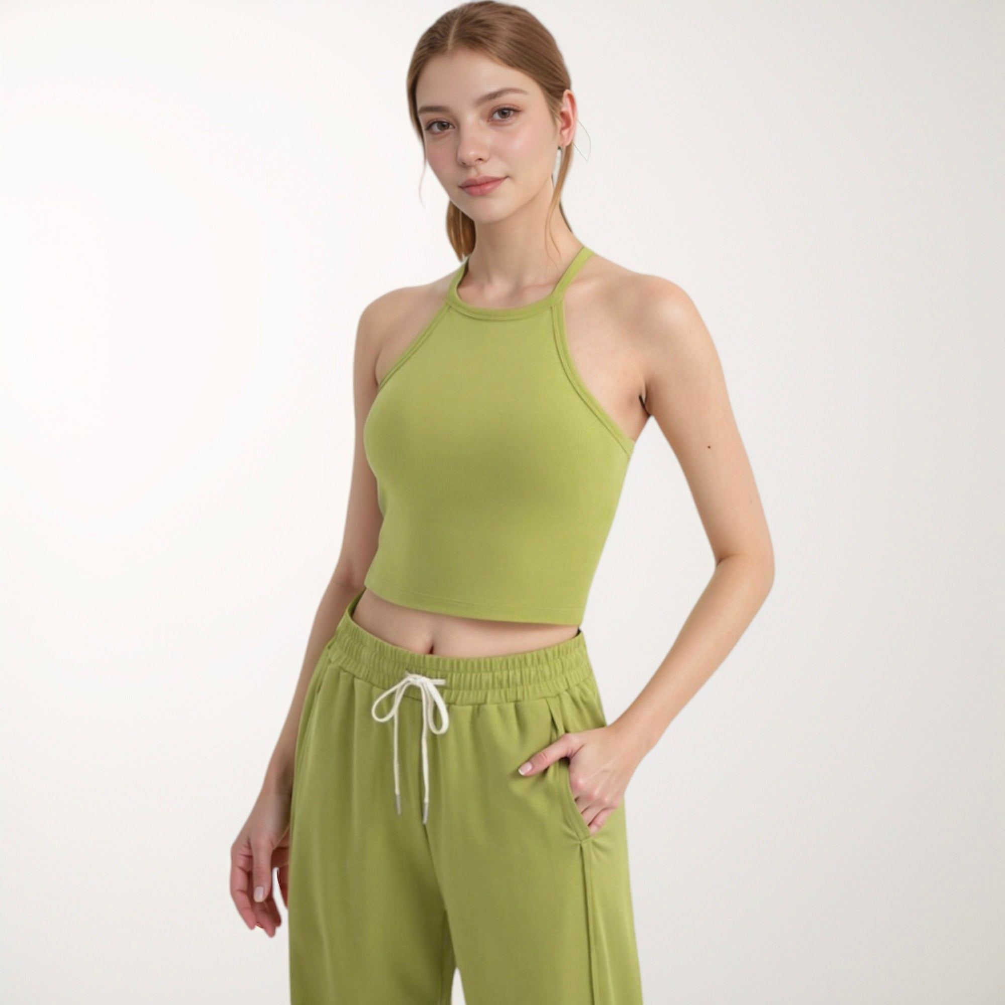Anna-Kaci Active Women's High Neck Cropped Tank Top with Racer Style Straps and Seamless Fit for Active and Casual Wear