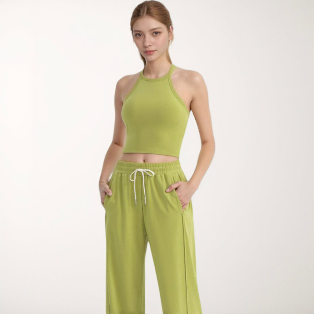 Anna-Kaci Active Women's High Neck Cropped Tank Top with Racer Style Straps and Seamless Fit for Active and Casual Wear