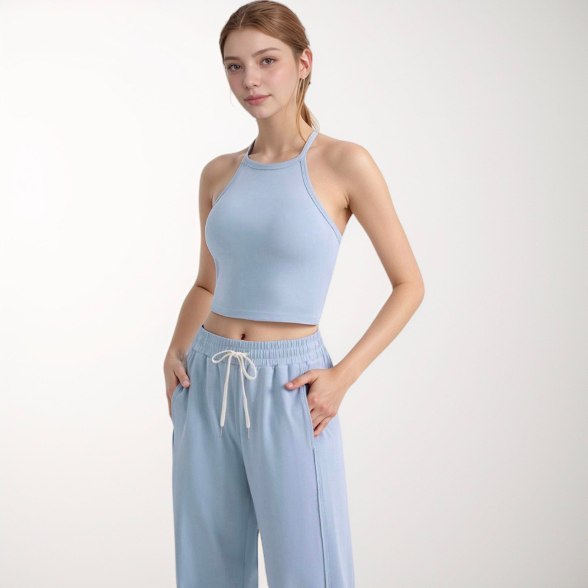 Anna-Kaci Active Women's High Neck Cropped Tank Top with Racer Style Straps and Seamless Fit for Active and Casual Wear