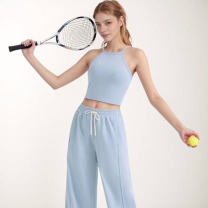 Anna-Kaci Active Women's High Neck Cropped Tank Top with Racer Style Straps and Seamless Fit for Active and Casual Wear