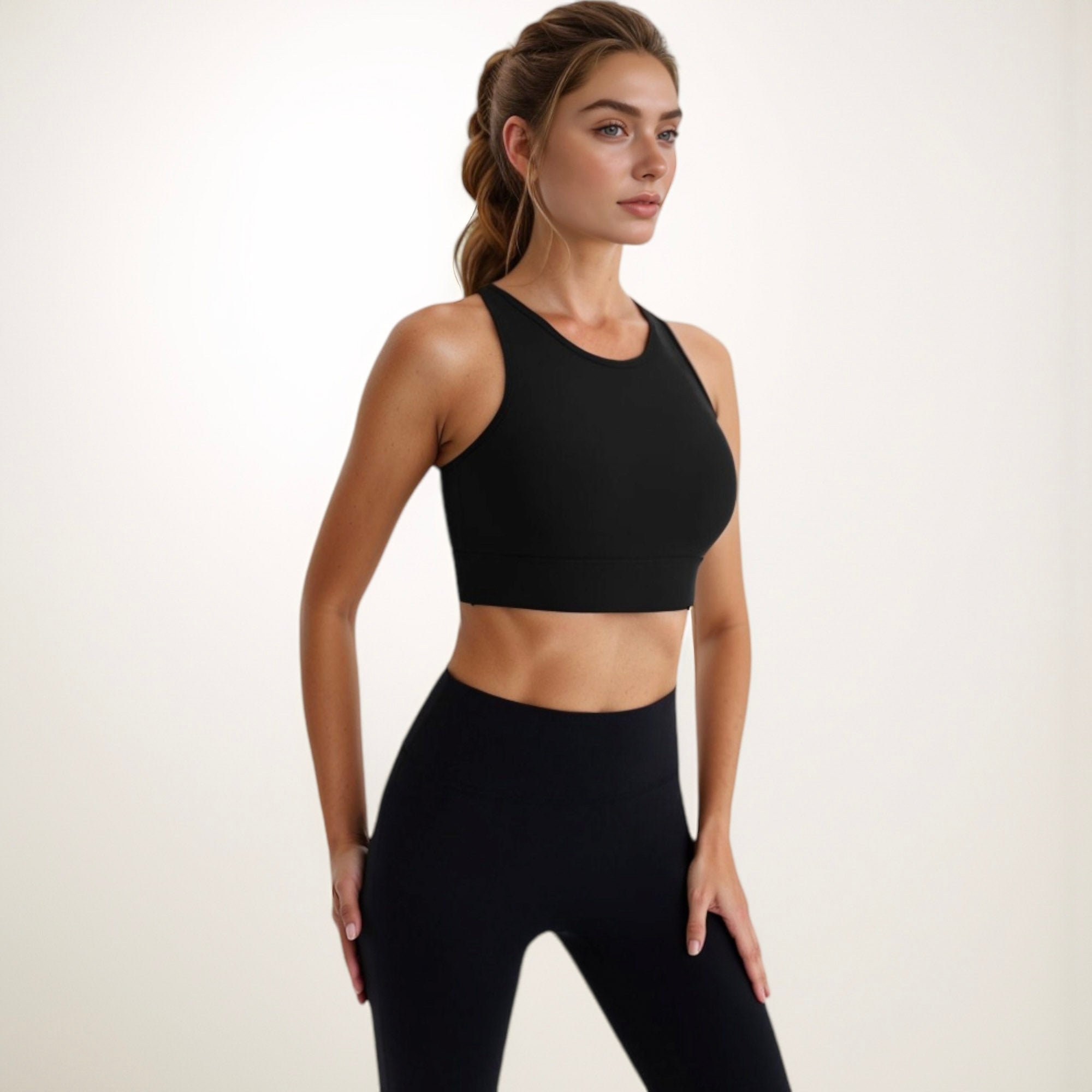 Anna-Kaci Active Women's Sports Bra with Double Strap Detail and Wide Hem Band for Medium Support