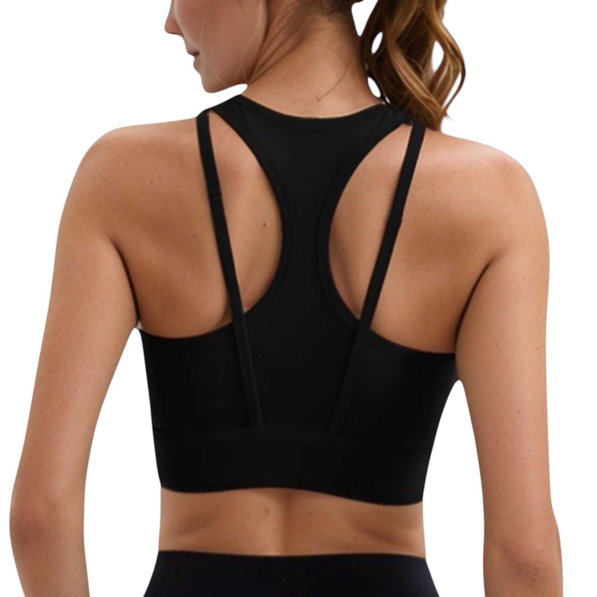 Anna-Kaci Active Women's Sports Bra with Double Strap Detail and Wide Hem Band for Medium Support