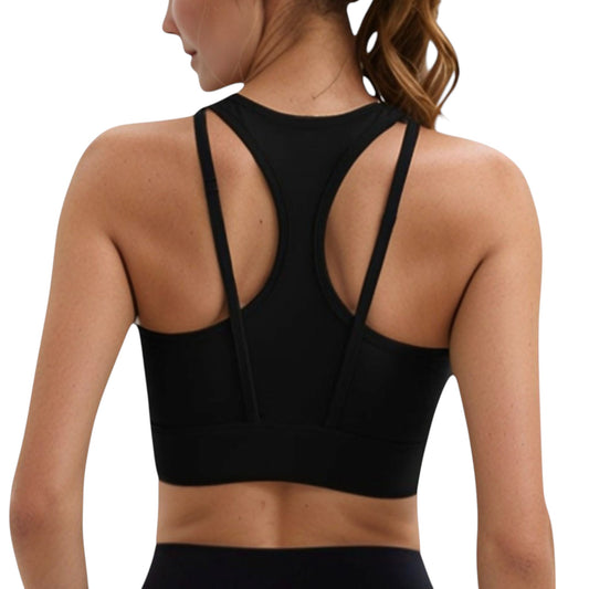 Anna-Kaci Active Women's Sports Bra with Double Strap Detail and Wide Hem Band for Medium Support