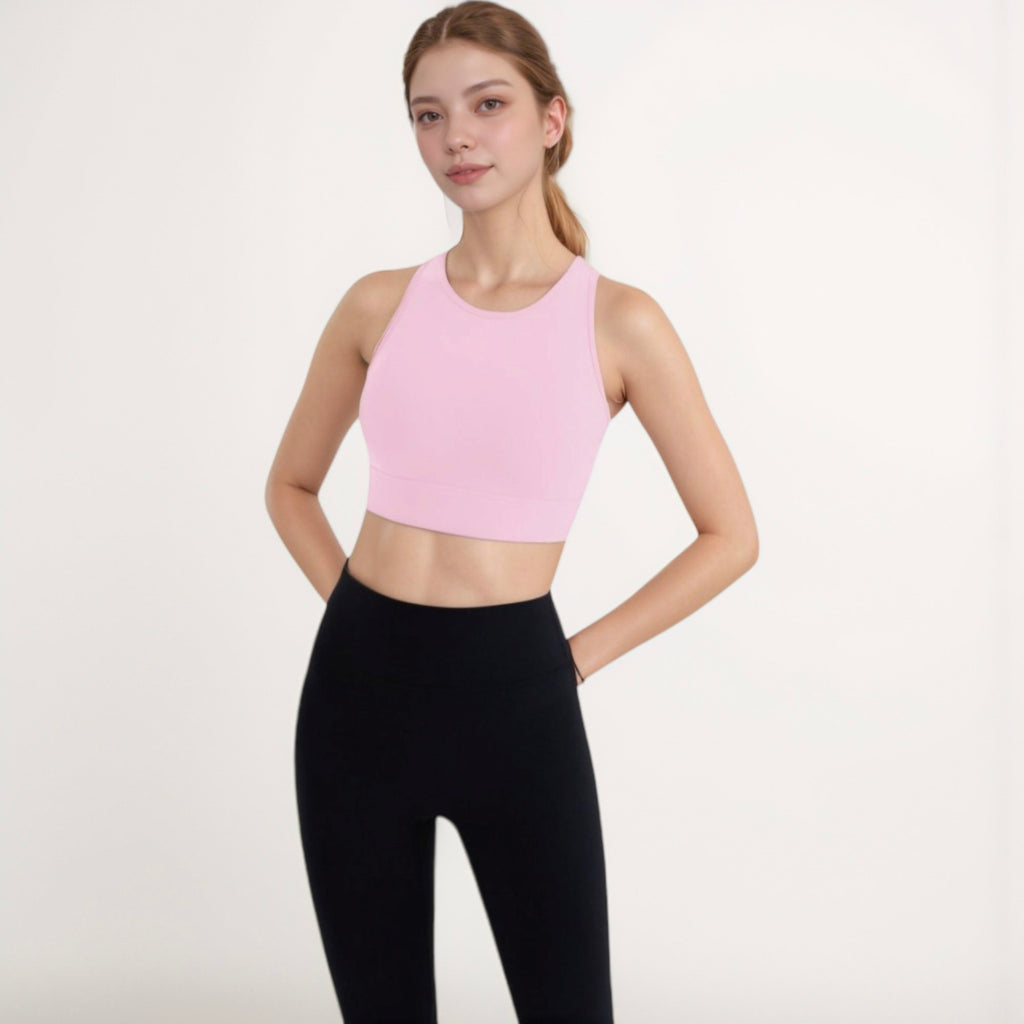 Anna-Kaci Active Women's Sports Bra with Double Strap Detail and Wide Hem Band for Medium Support