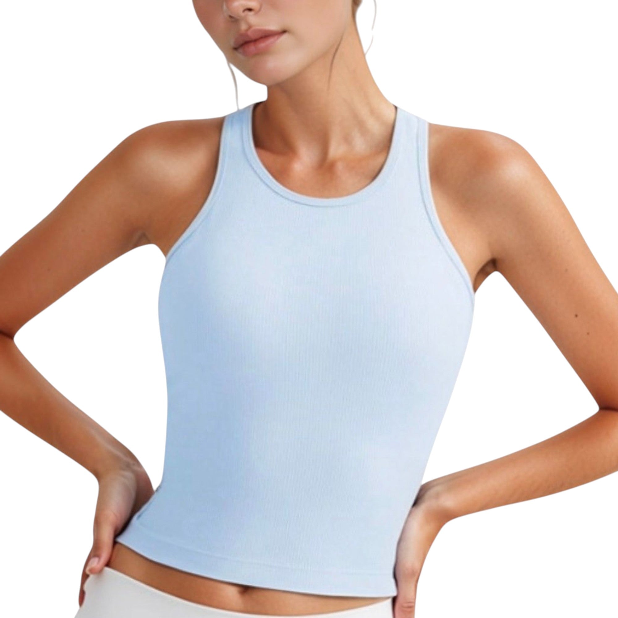 Anna-Kaci Active Women's Ribbed Black High Neck Crop Tank Top for Active and Casual Wear