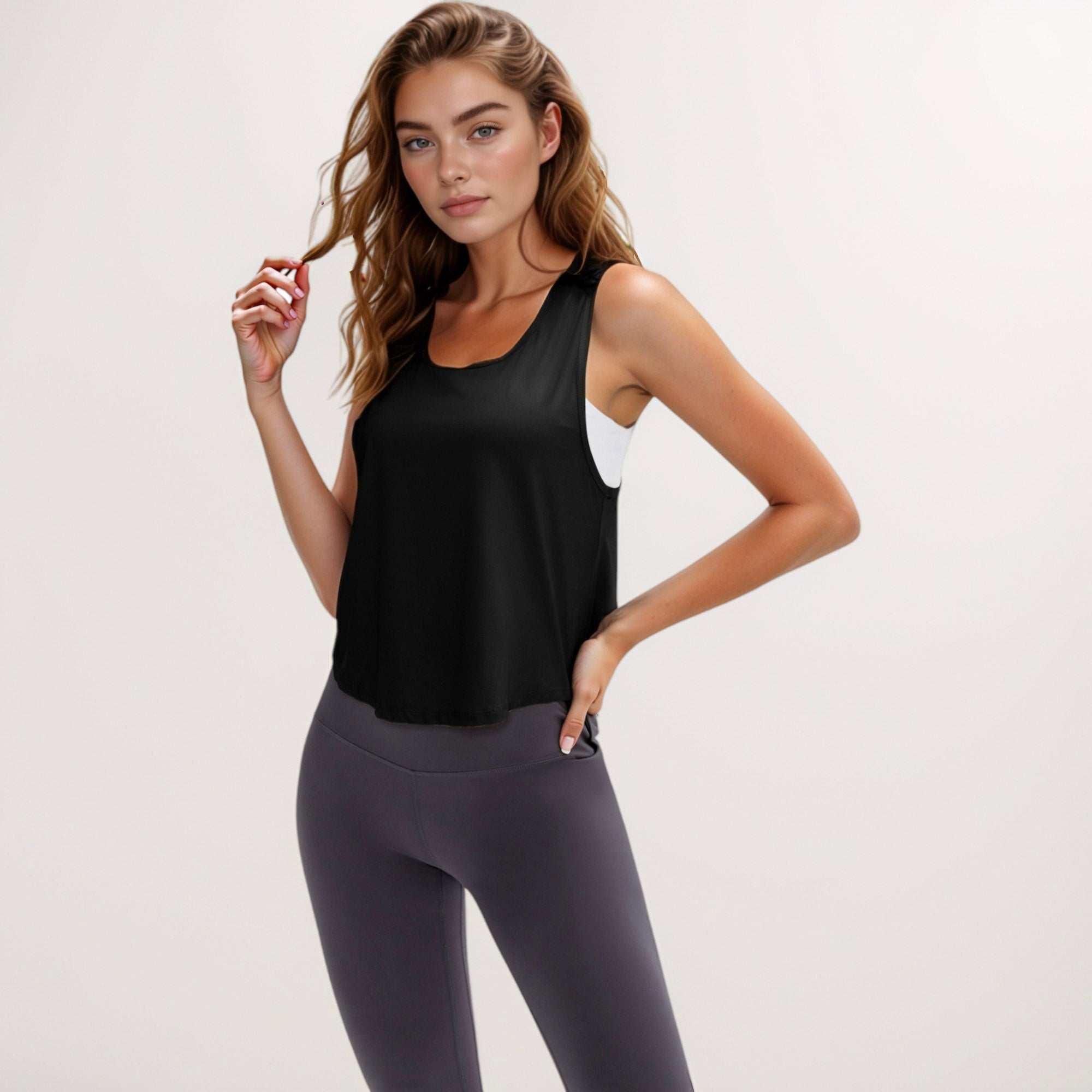 Anna-Kaci Active Women's Sleeveless Scoop Neck Cropped Tank Top for Workout and Casual Layering