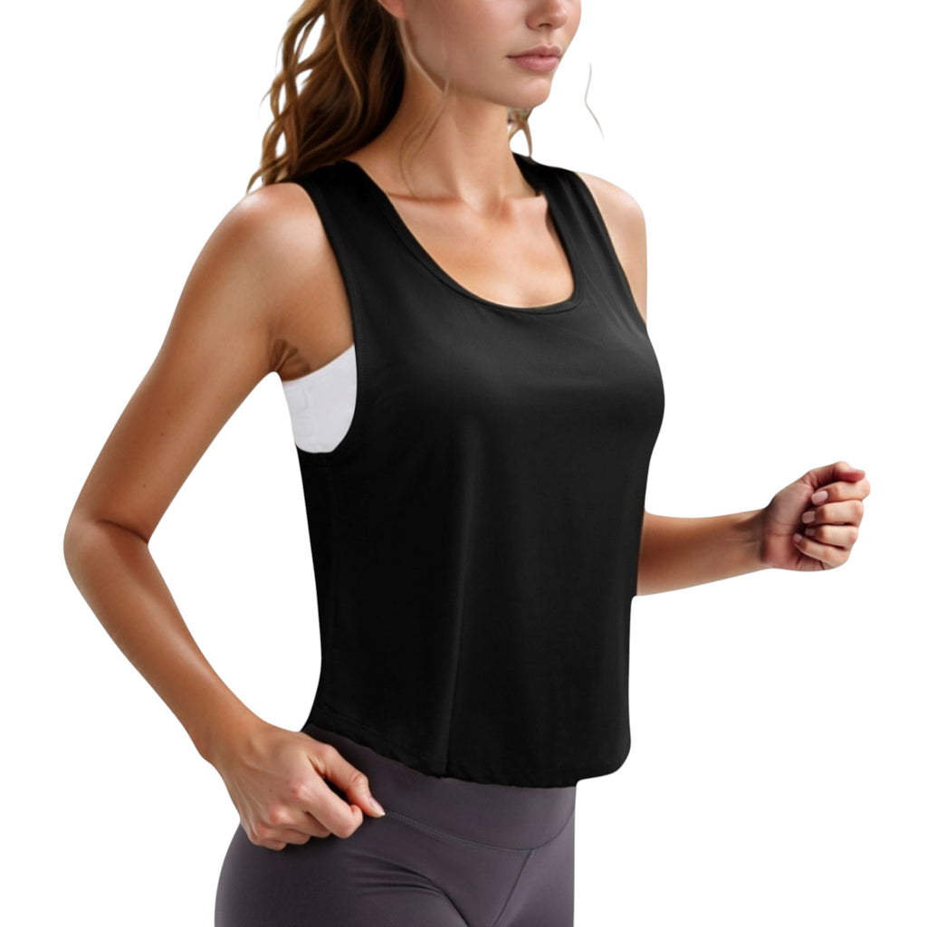 Anna-Kaci Active Women's Sleeveless Scoop Neck Cropped Tank Top for Workout and Casual Layering