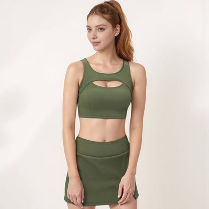 Anna-Kaci Active Women's Sports Bra with Scoop Neck and Front Cutout Design for Low to Medium Impact Workouts