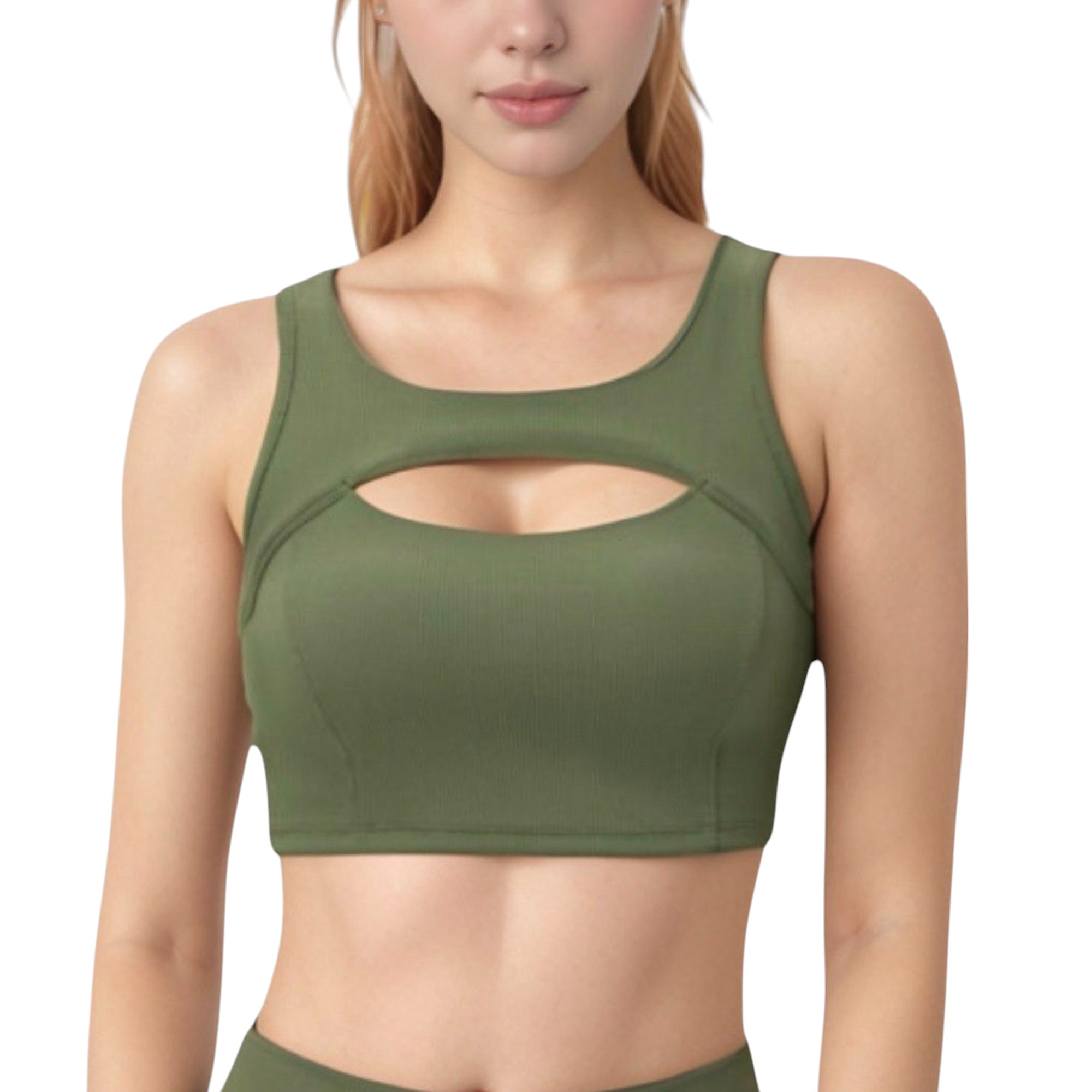 Anna-Kaci Active Women's Sports Bra with Scoop Neck and Front Cutout Design for Low to Medium Impact Workouts