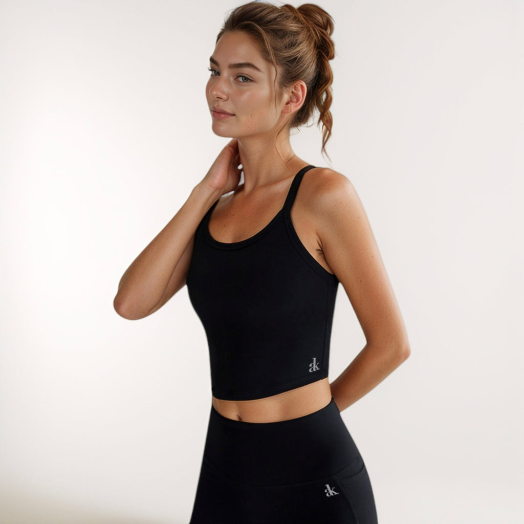 Anna-Kaci Active Women's Cropped Sports Tank Top with Thin Straps and Scoop Neck for Everyday Activewear