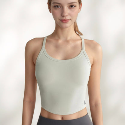 Anna-Kaci Active Women's Cropped Sports Tank Top with Thin Straps and Scoop Neck for Everyday Activewear
