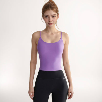 Anna-Kaci Active Women's Spaghetti Strap Activewear Tank with Built-In Bra and Seamless Longline Fit for Workout or Yoga