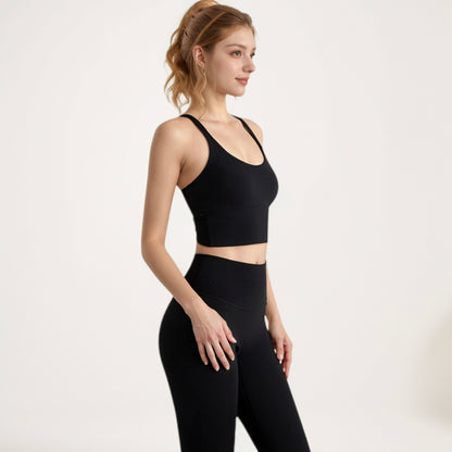 Anna-Kaci Active Women's Longline Sports Bra with Scoop Neck and Thin Strap Design for Yoga and Low Impact Workouts
