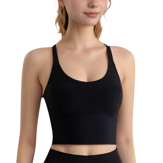 Anna-Kaci Active Women's Longline Sports Bra with Scoop Neck and Thin Strap Design for Yoga and Low Impact Workouts