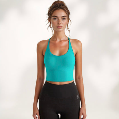 Anna-Kaci Active Women's Longline Sports Bra with Scoop Neck and Thin Strap Design for Yoga and Low Impact Workouts