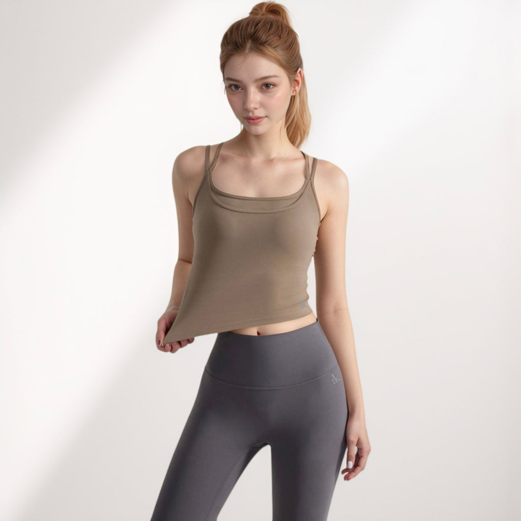 Anna-Kaci Active Women's Longline Sports Bra with Double Spaghetti Straps and Layered Scoop Neck for Low Impact Workouts