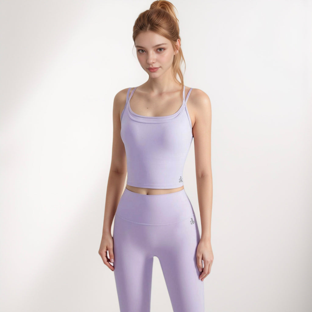 Anna-Kaci Active Women's Longline Sports Bra with Double Spaghetti Straps and Layered Scoop Neck for Low Impact Workouts
