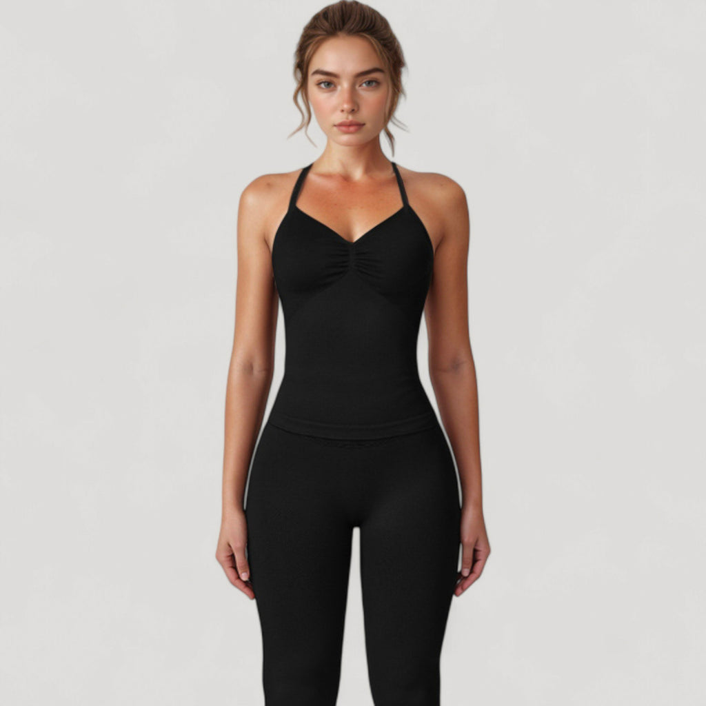 Anna-Kaci Active Women's Seamless Padded Cami Tank Top with Ruched Front Detail and Adjustable Halter Straps - Small, Gray