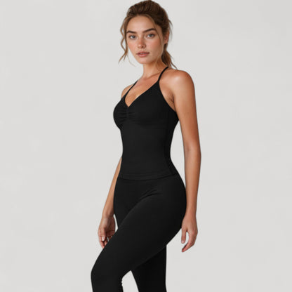 Anna-Kaci Active Women's Seamless Padded Cami Tank Top with Ruched Front Detail and Adjustable Halter Straps - Small, Gray
