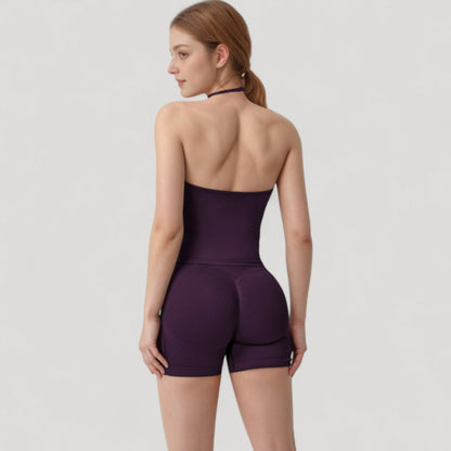 Anna-Kaci Active Women's Seamless Padded Cami Tank Top with Ruched Front Detail and Adjustable Halter Straps - Small, Gray