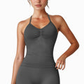 Anna-Kaci Active Women's Seamless Padded Cami Tank Top with Ruched Front Detail and Adjustable Halter Straps - Small, Gray