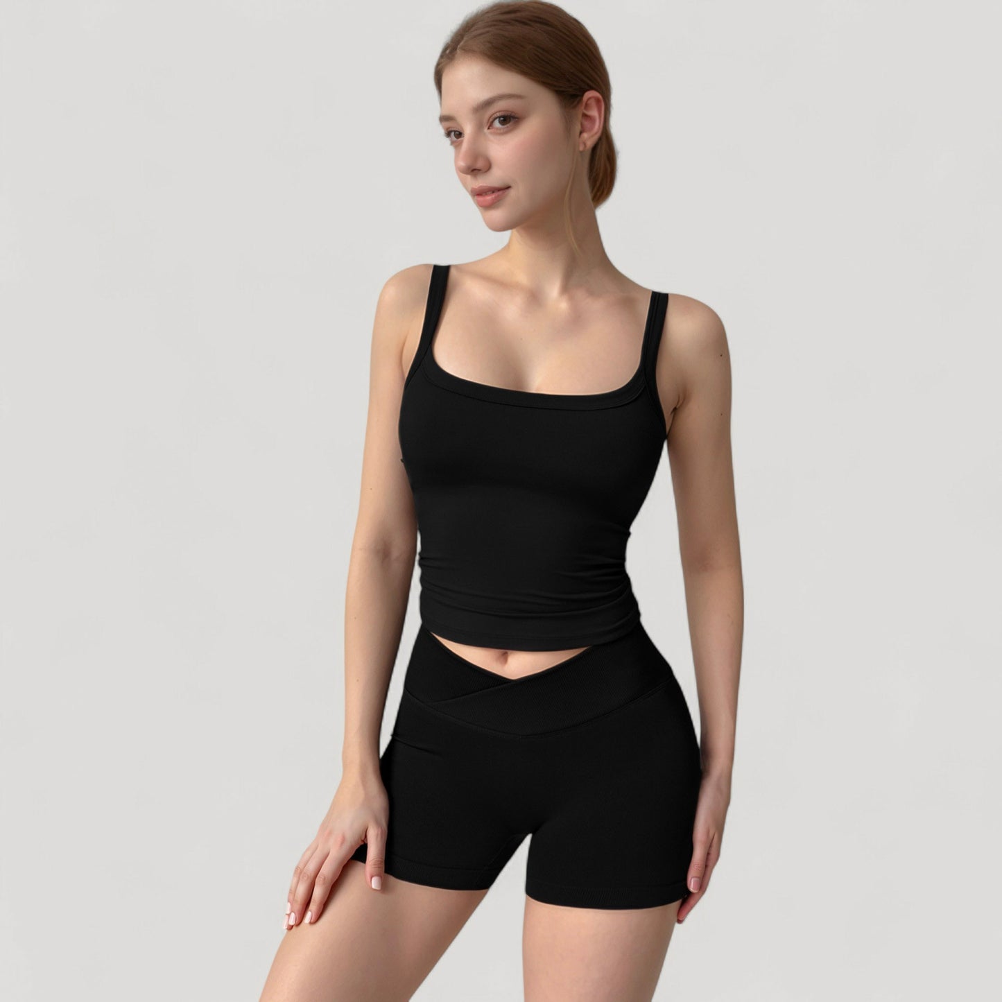 Anna-Kaci Women's Fitted Stretch Camisole Tank Top with Square Neckline and Thin Shoulder Straps