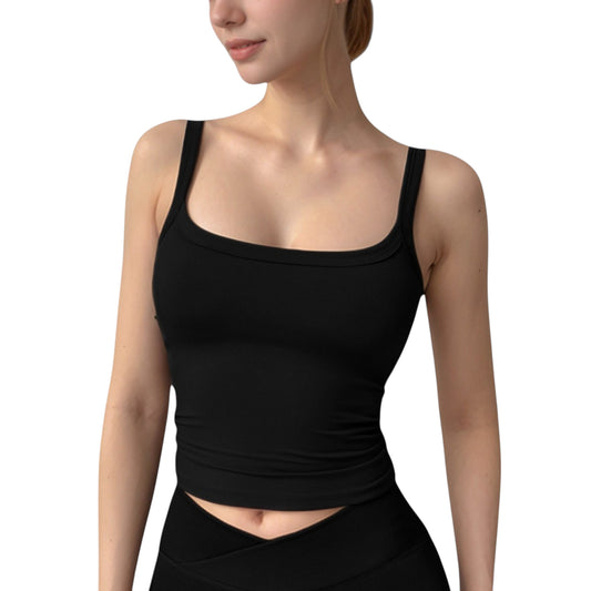 Anna-Kaci Women's Fitted Stretch Camisole Tank Top with Square Neckline and Thin Shoulder Straps