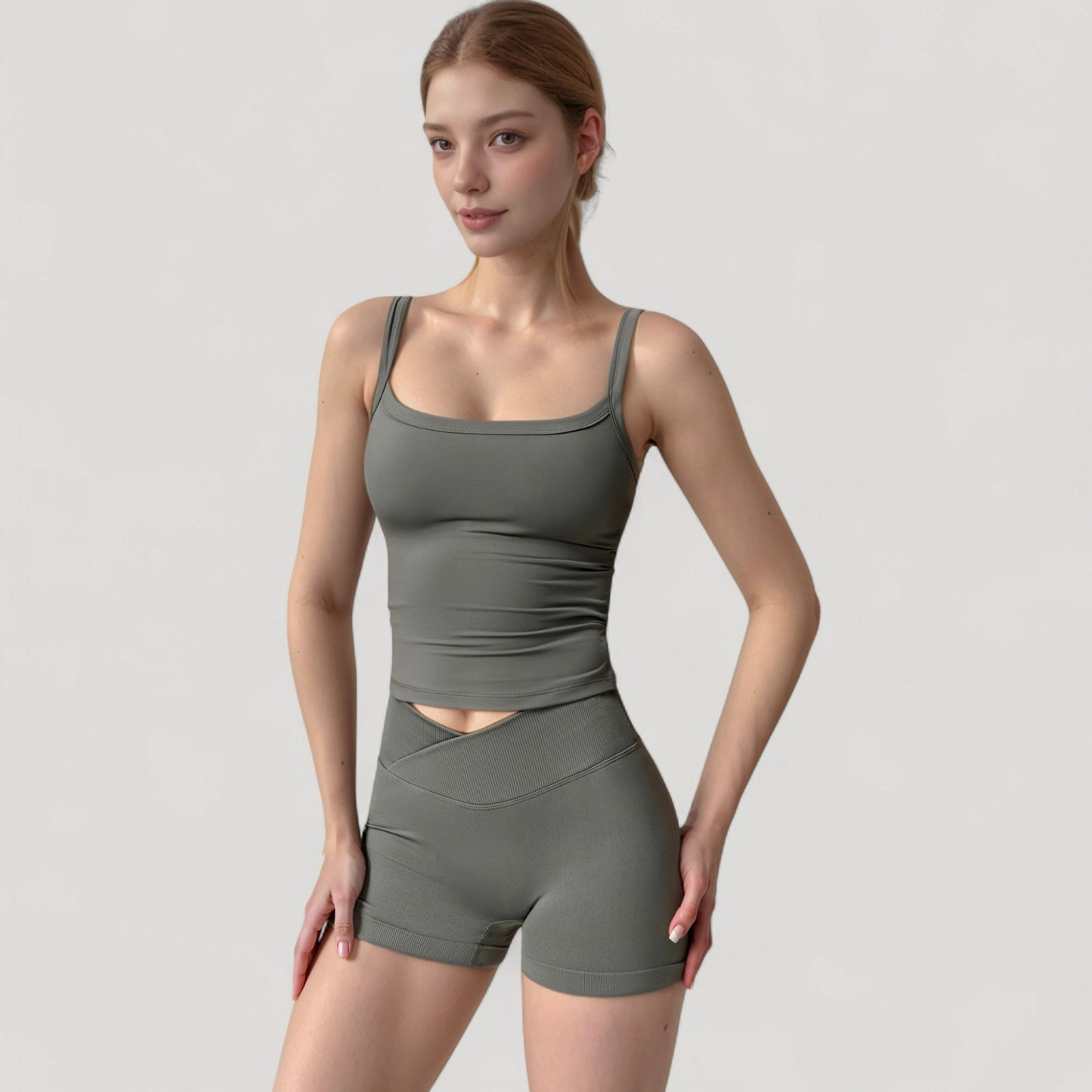 Anna-Kaci Women's Fitted Stretch Camisole Tank Top with Square Neckline and Thin Shoulder Straps