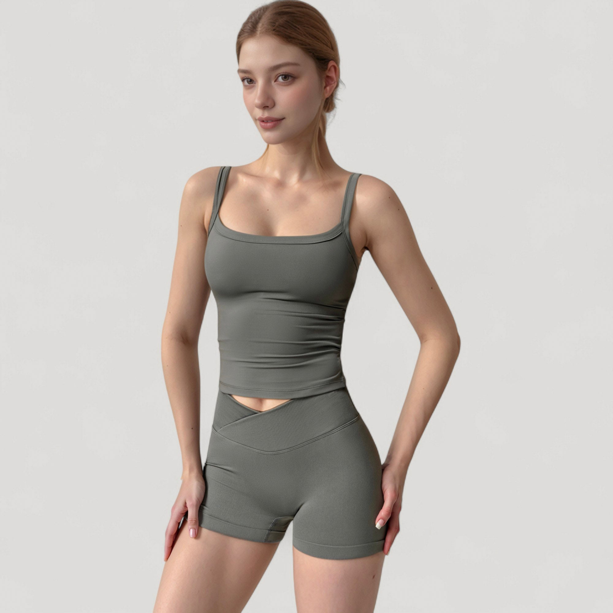 Anna-Kaci Women's Fitted Stretch Camisole Tank Top with Square Neckline and Thin Shoulder Straps