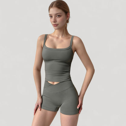 Anna-Kaci Women's Fitted Stretch Camisole Tank Top with Square Neckline and Thin Shoulder Straps