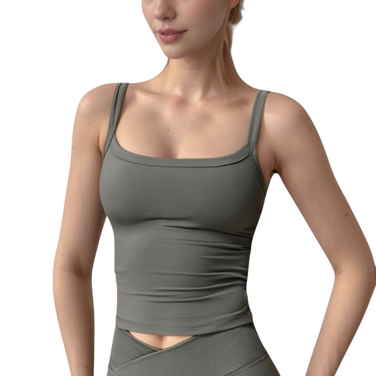 Anna-Kaci Women's Fitted Stretch Camisole Tank Top with Square Neckline and Thin Shoulder Straps