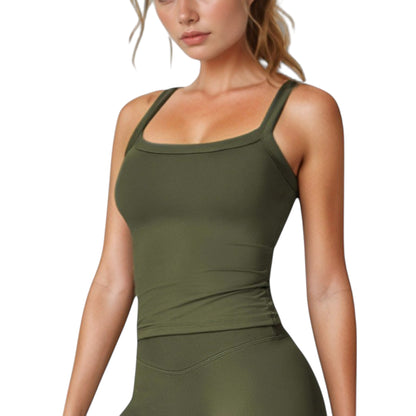 Anna-Kaci Women's Fitted Stretch Camisole Tank Top with Square Neckline and Thin Shoulder Straps