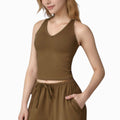 Anna-Kaci Active Women's Cropped Active Tank Top with Built-In Bra and Racerback Design - Small, Brown