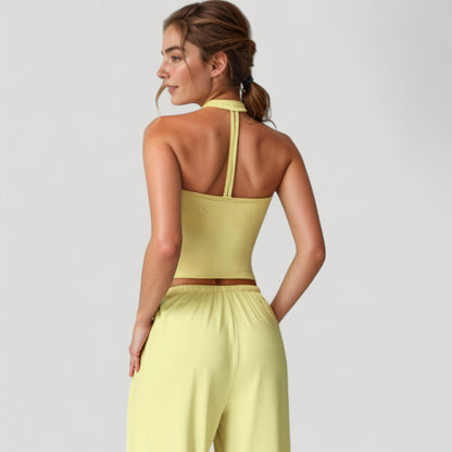 Anna-Kaci Active Women's Cropped Active Tank Top with Built-In Bra and Racerback Design - Small, Brown