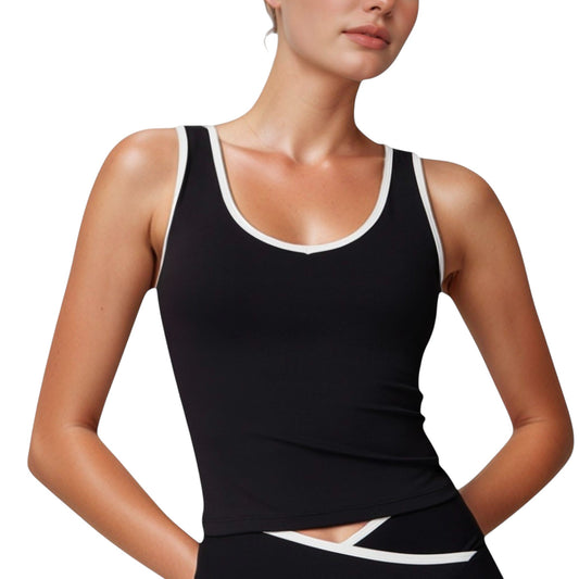 Anna-Kaci Active Women's Contrast Trim Cropped Tank Top with Scoop Neck and Stretch Fit for Yoga and Everyday Wear