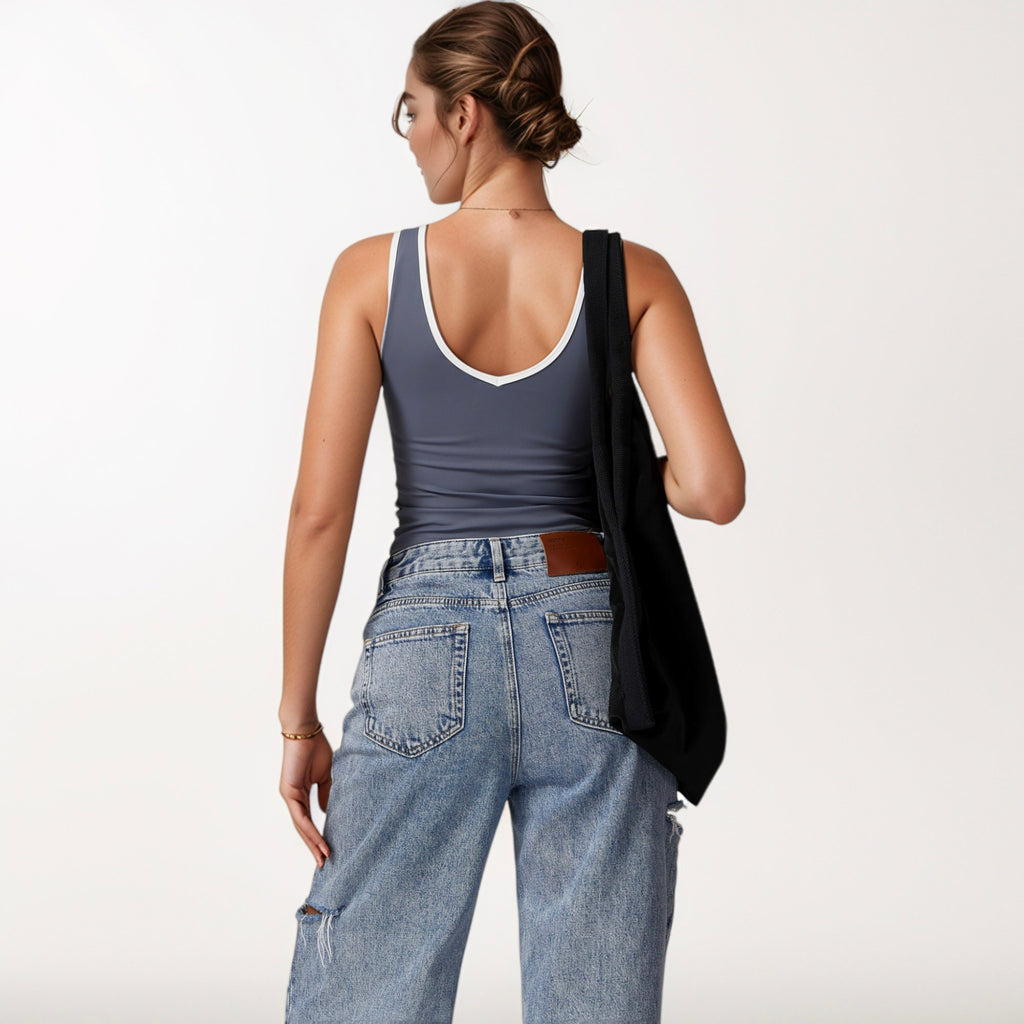 Anna-Kaci Active Women's Contrast Trim Cropped Tank Top with Scoop Neck and Stretch Fit for Yoga and Everyday Wear