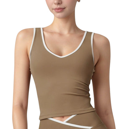 Anna-Kaci Active Women's Contrast Trim Cropped Tank Top with Scoop Neck and Stretch Fit for Yoga and Everyday Wear