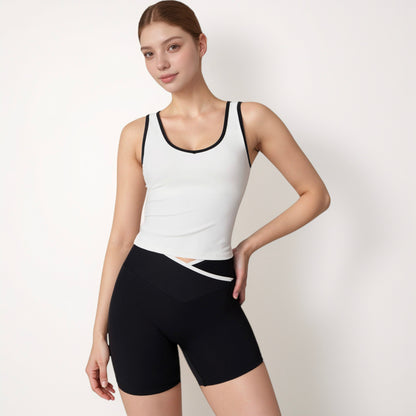 Anna-Kaci Active Women's Contrast Trim Cropped Tank Top with Scoop Neck and Stretch Fit for Yoga and Everyday Wear