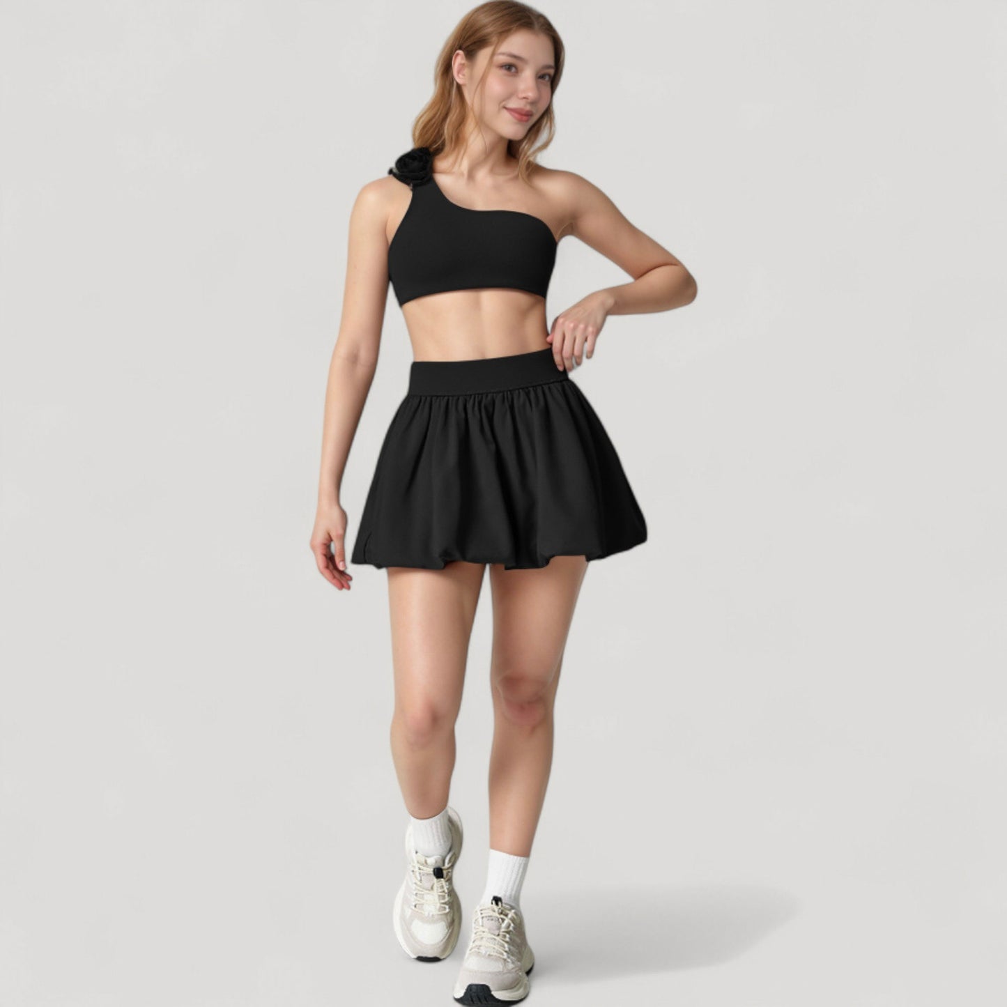 Anna-Kaci Women's High Waist Pleated Mini Skirt with Wide Waistband and Side Pockets