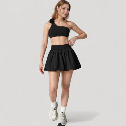 Anna-Kaci Women's High Waist Pleated Mini Skirt with Wide Waistband and Side Pockets