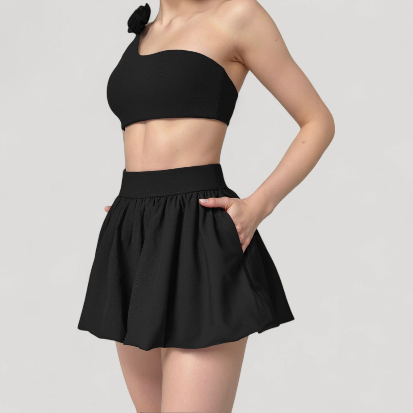 Anna-Kaci Women's High Waist Pleated Mini Skirt with Wide Waistband and Side Pockets