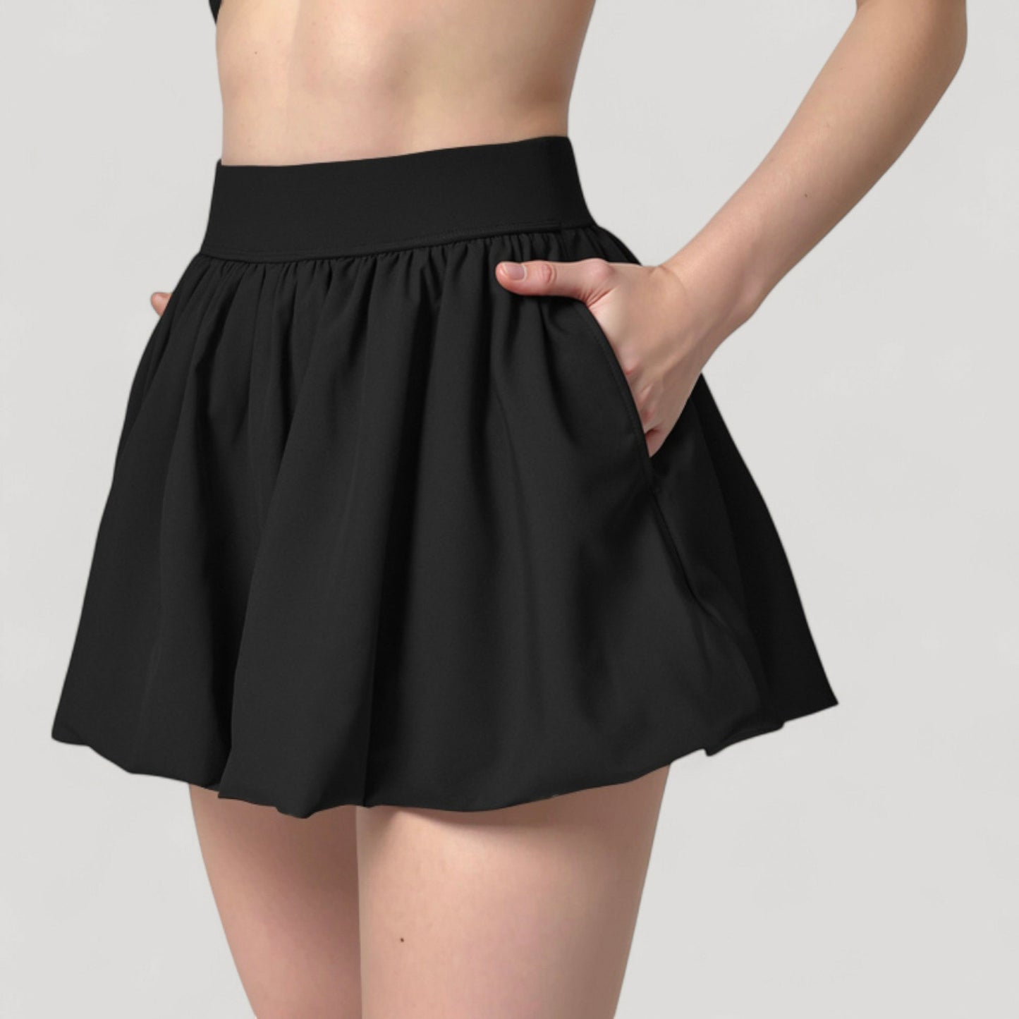Anna-Kaci Women's High Waist Pleated Mini Skirt with Wide Waistband and Side Pockets