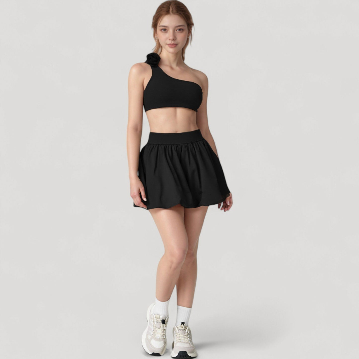 Anna-Kaci Women's High Waist Pleated Mini Skirt with Wide Waistband and Side Pockets