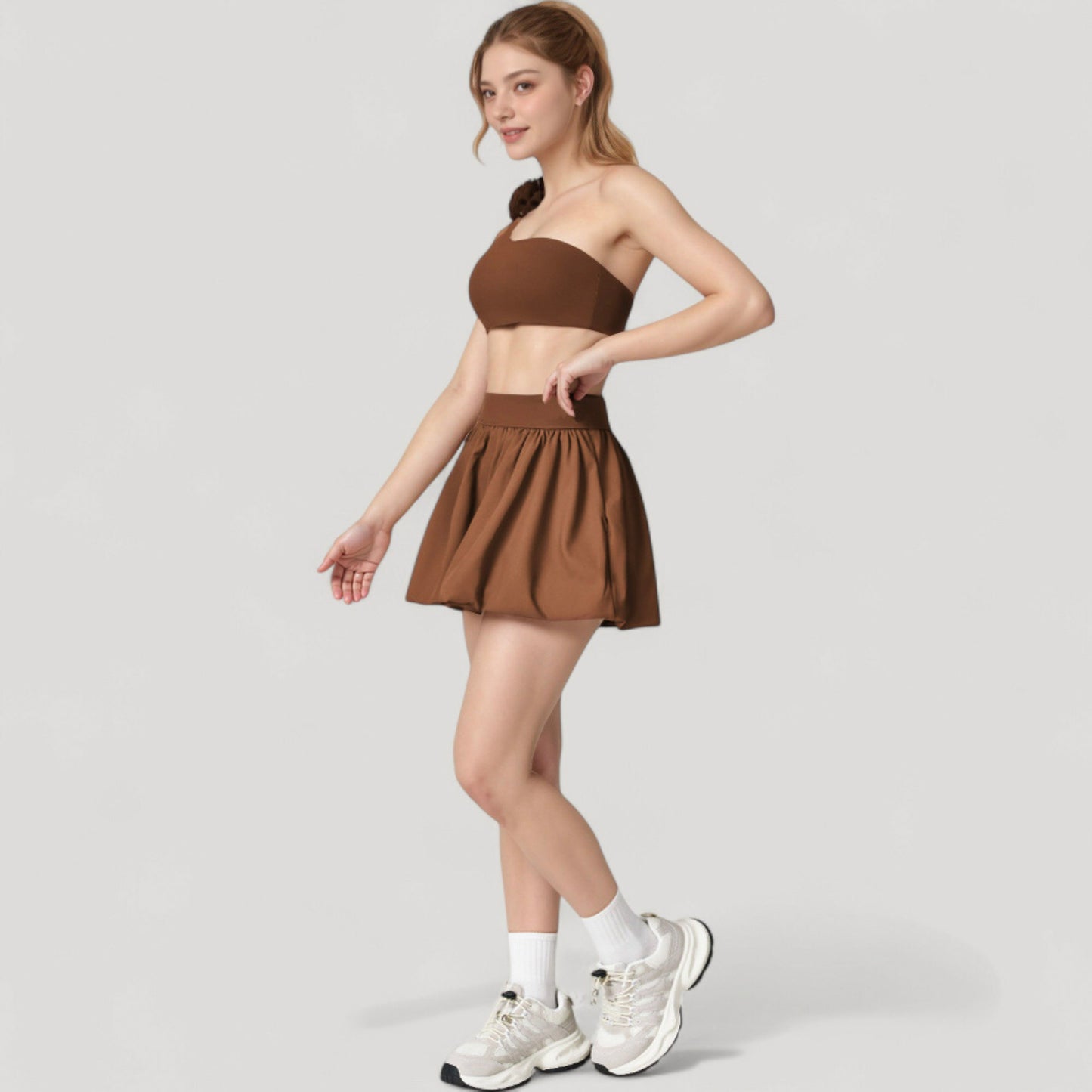 Anna-Kaci Women's High Waist Pleated Mini Skirt with Wide Waistband and Side Pockets